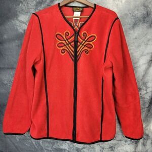 Bob Mackie Embroidered Fleece Jacket Womens SZ L